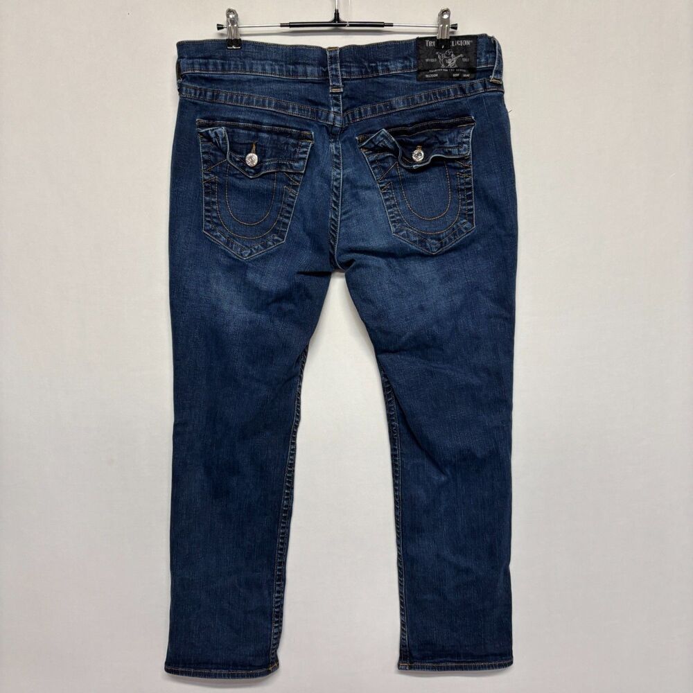 True Religion Men Ricky Relaxed Straight Jeans Size 38 Blue Denim D130 -17
